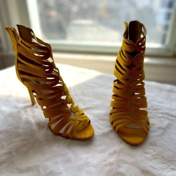 Zara womens yellow suede open toe booties size 10/41 - Picture 1 of 5